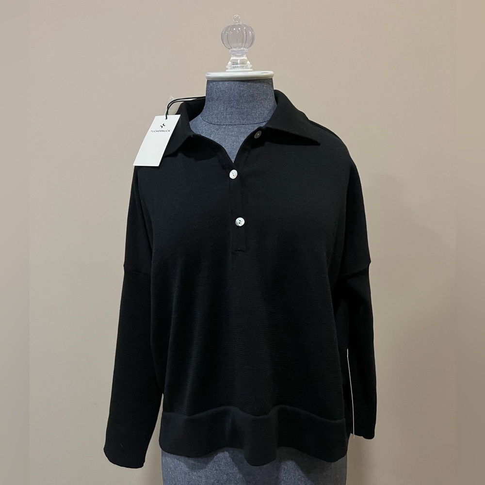 Tuckernuck Black Clayton Long Sleeve Knit Polo